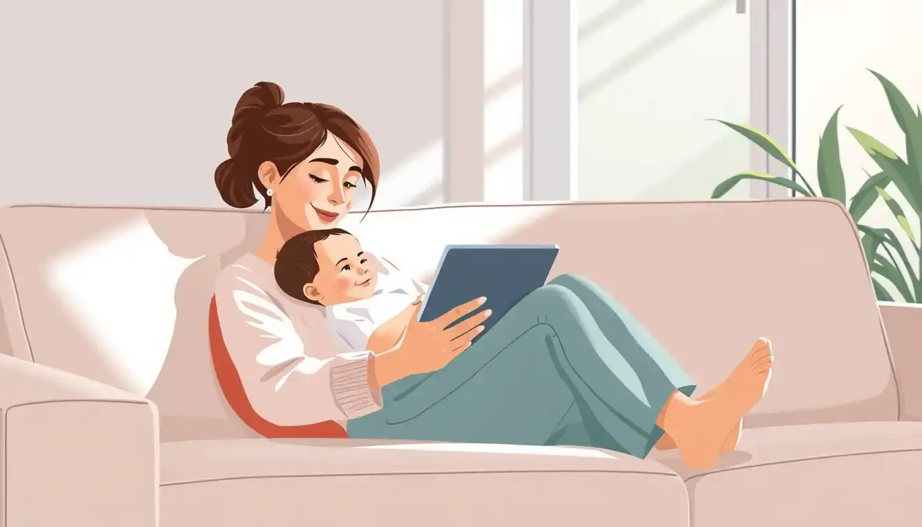 Madre consultando datos sobre calcular percentil bebe en una tableta.