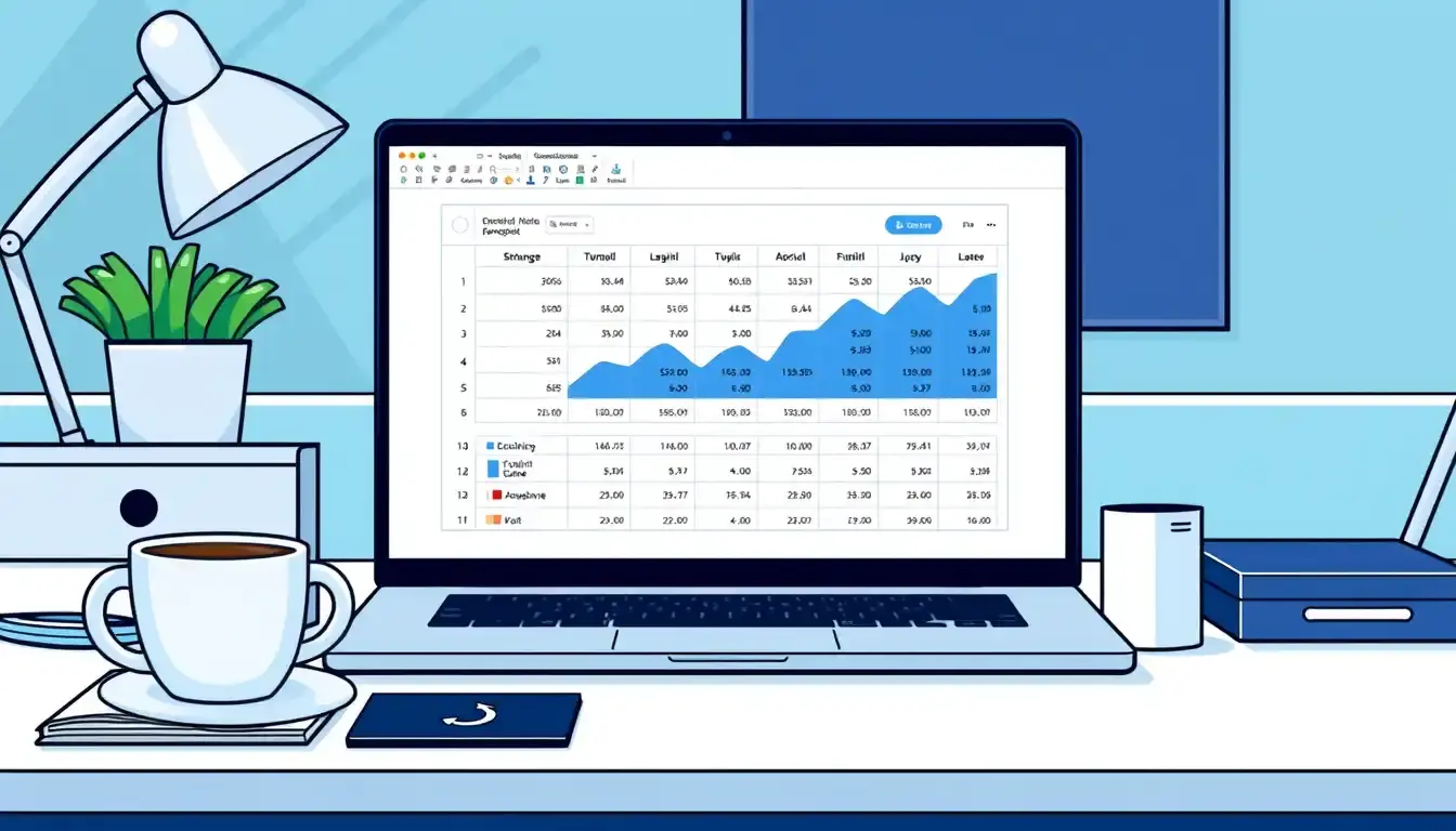 Laptop en escritorio moderno mostrando conceptos de cálculo IVA y finanzas personales