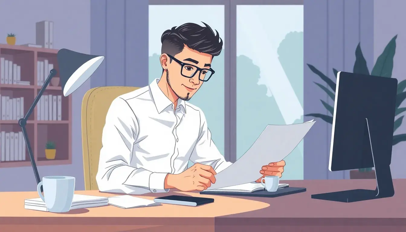Profesional revisando documentos para calcular paro en un escritorio moderno