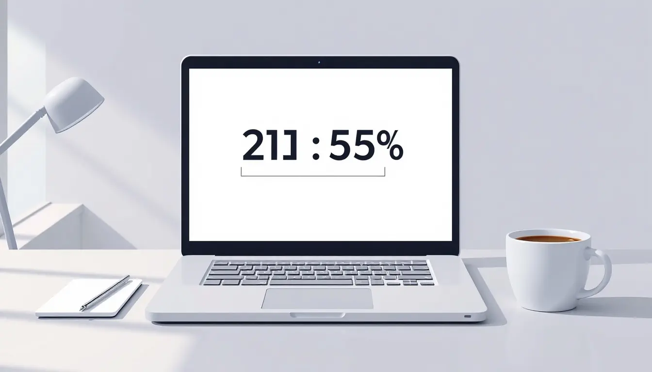 Persona utilizando porcentajes en calculadora en una laptop moderna y minimalista.
