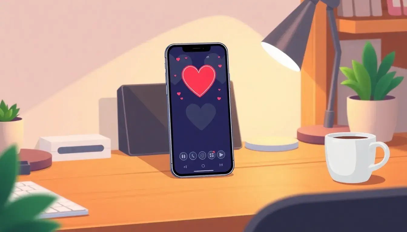 Smartphone mostrando una calculadora de amor digital en un escritorio acogedor