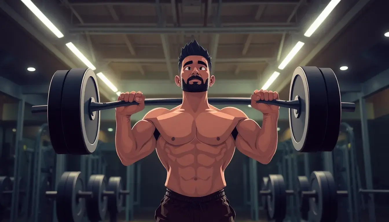 Atleta entrenando fuerza con barra pesada para calcular su repetición máxima
