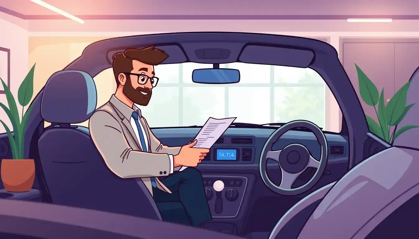 Persona analizando documentos para calcular valor venal coche en escritorio moderno