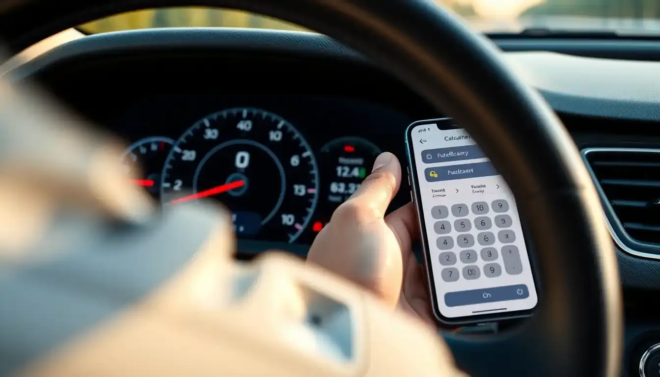 Dashboard de coche moderno mostrando métricas de eficiencia y consumo de combustible