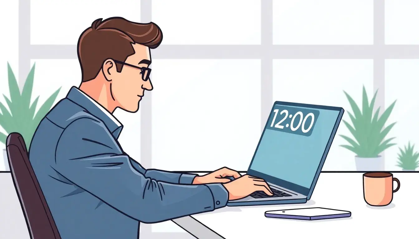 Persona utilizando una calculadora de tiempos en un ordenador portátil moderno