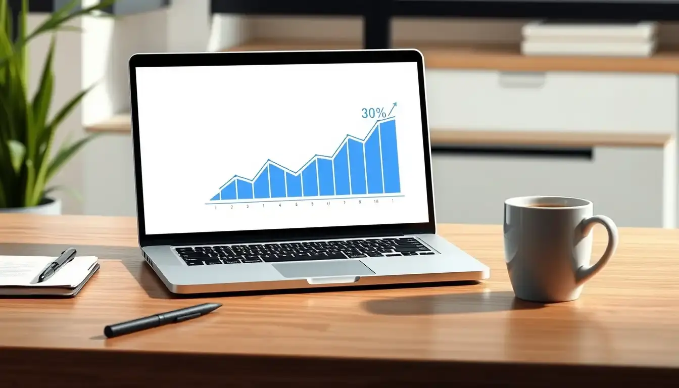 Persona analizando finanzas con una calculadora incremento porcentaje en laptop