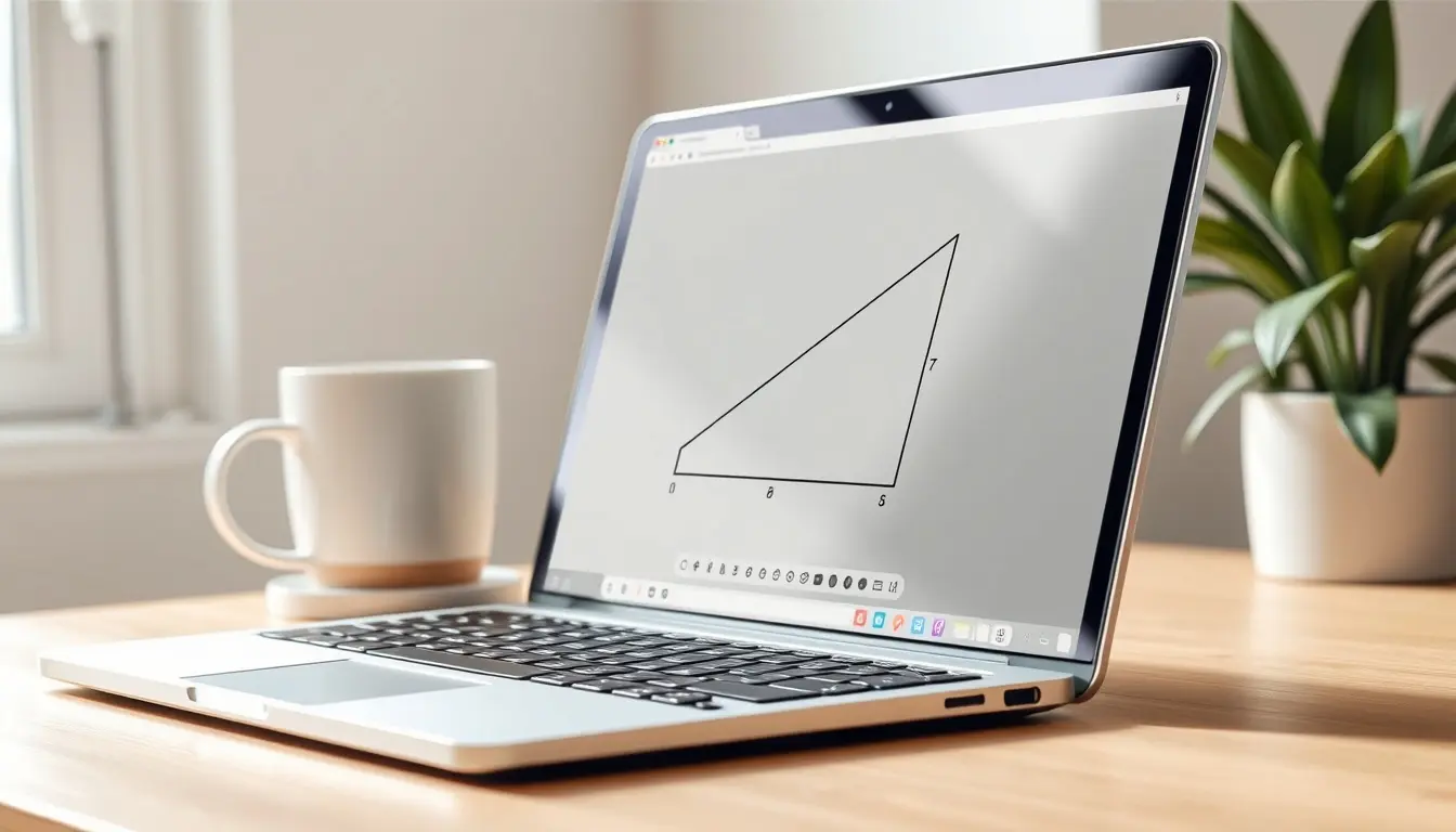 Persona usando una calculadora regla de 3 en una laptop moderna con café