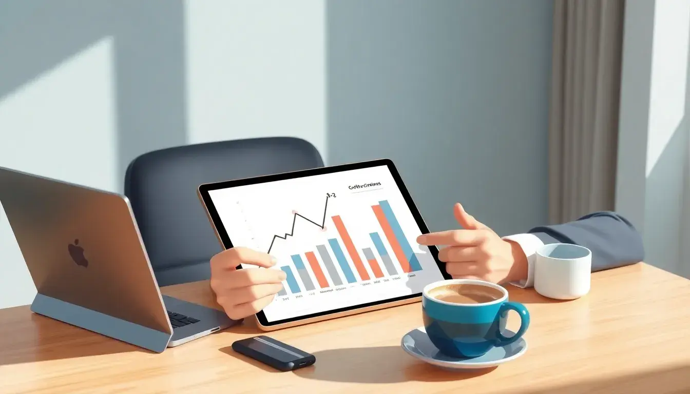 Persona analizando gráficos de crecimiento de inversión S&P 500 en una tablet