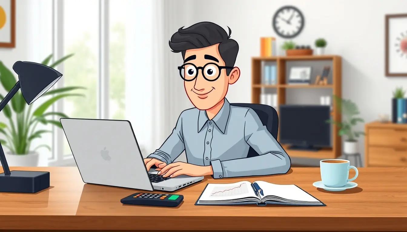 Laptop showing mortgage calculations and a calculator on a desk.