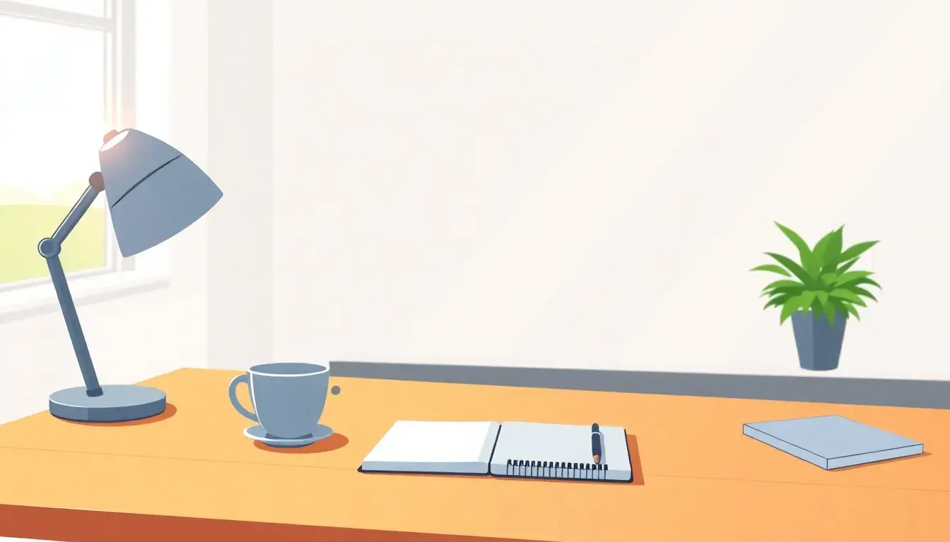 Escritorio de oficina moderno con ordenador portátil ideal para el cálculo despido laboral.
