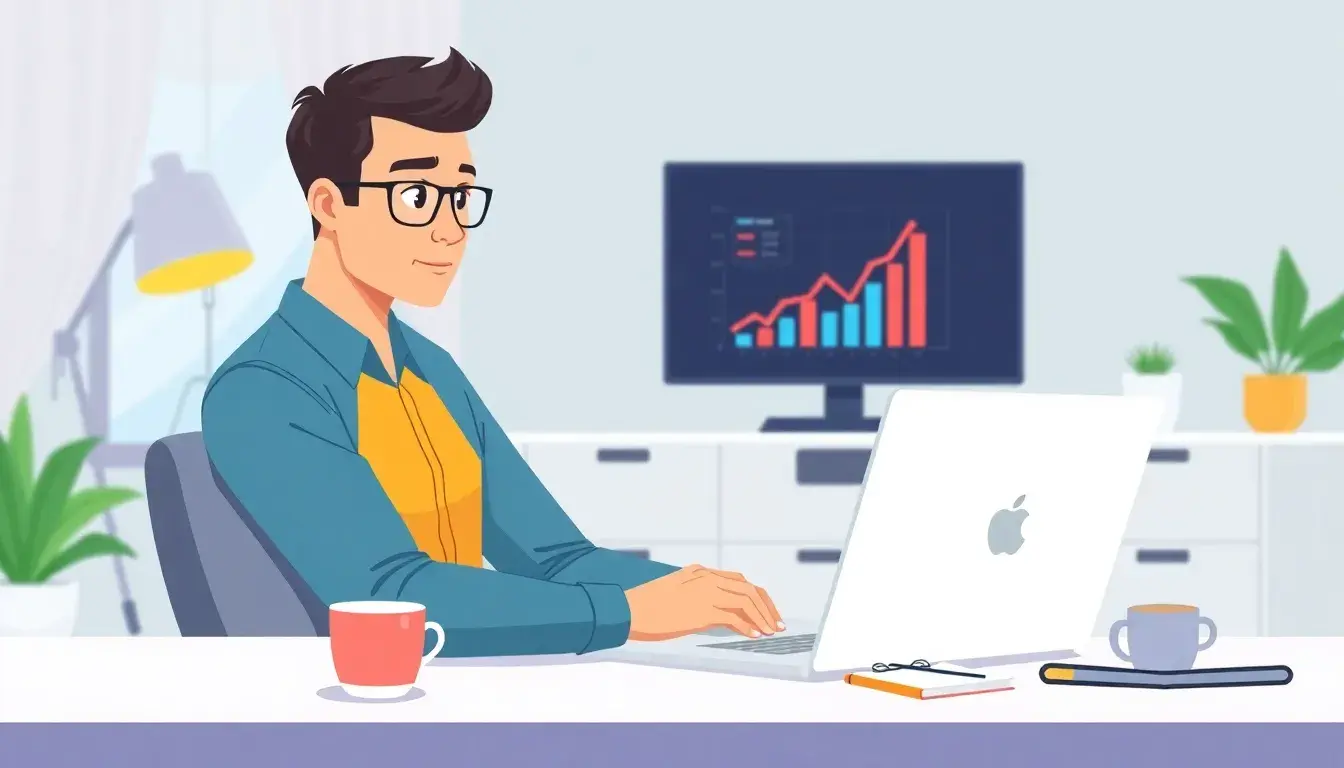 Persona analizando gráficos de crecimiento financiero con calculadora fondos indexados en laptop